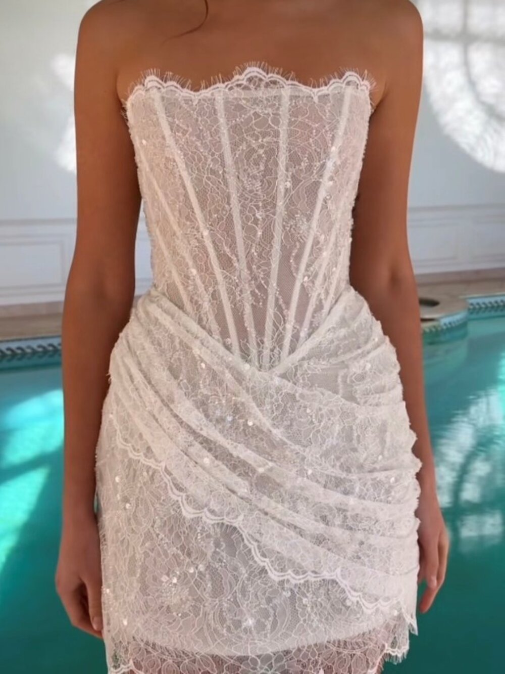 Beautiful Rosie Etienne White Lace Sequin Embellished Mini Dress